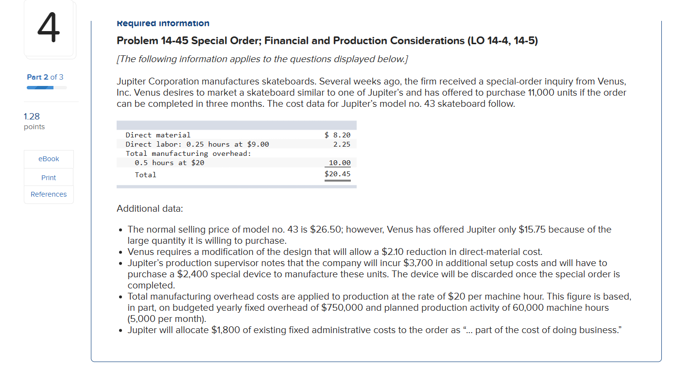 4 Part 2 of 3 1.28 points Required information Problem 14-45 Special