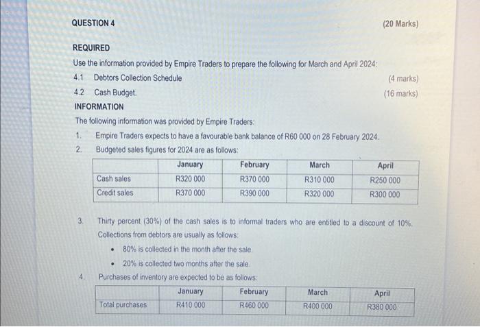 QUESTION 4 REQUIRED Use the information provided by Empire Traders to prepare