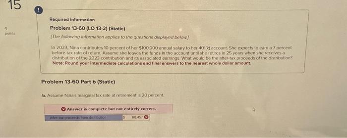 15 4 points Required information Problem 13-60 (LO 13-2) (Static) [The following