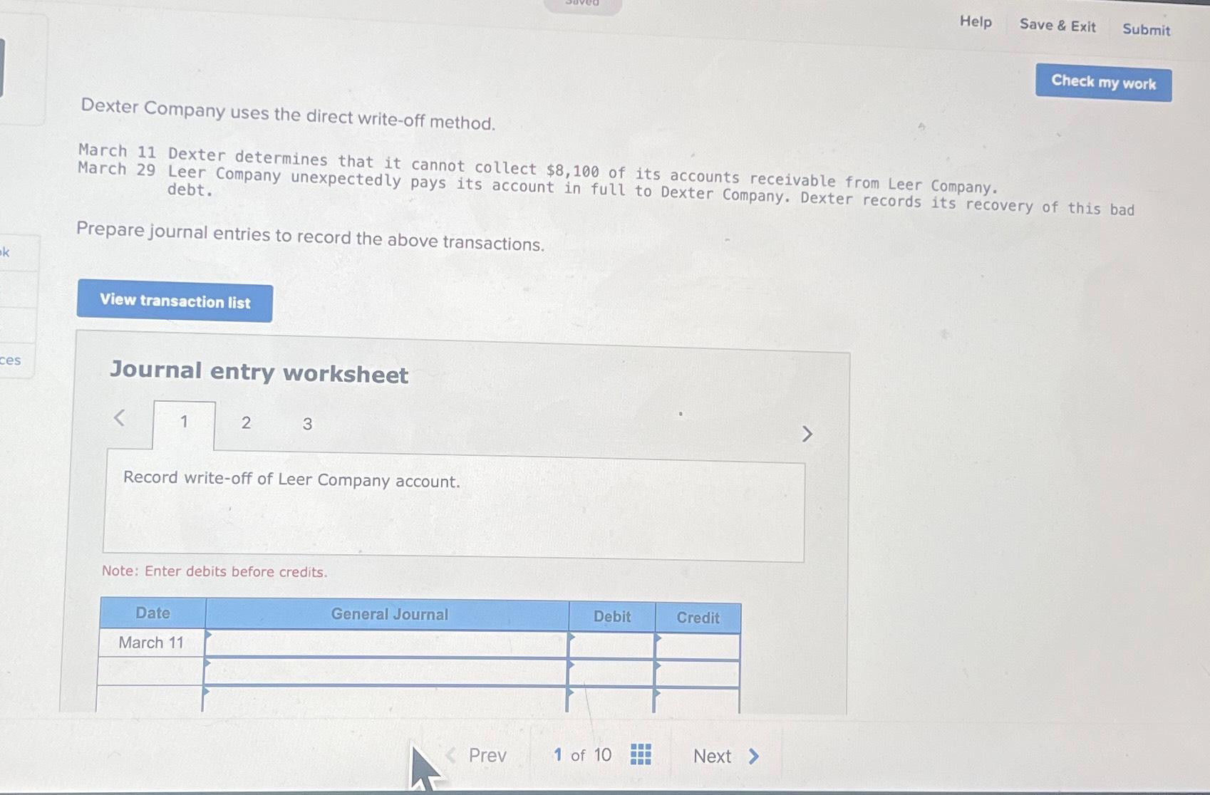 k Saved Help Save & Exit Submit Check my work Dexter Company