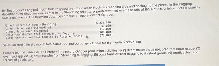 (1) direct materials usage, (2) direct overhead applied, (4) costs transfer from