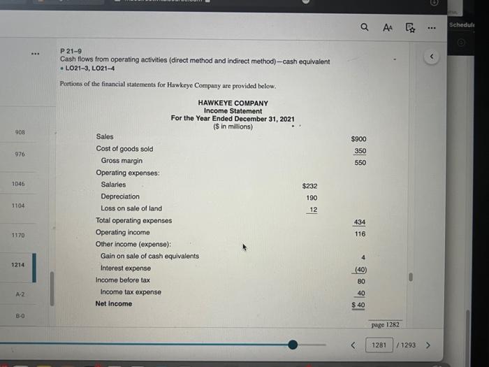P21-9 Cash flows from operating activities (direct method and indirect method)-cash equivalent