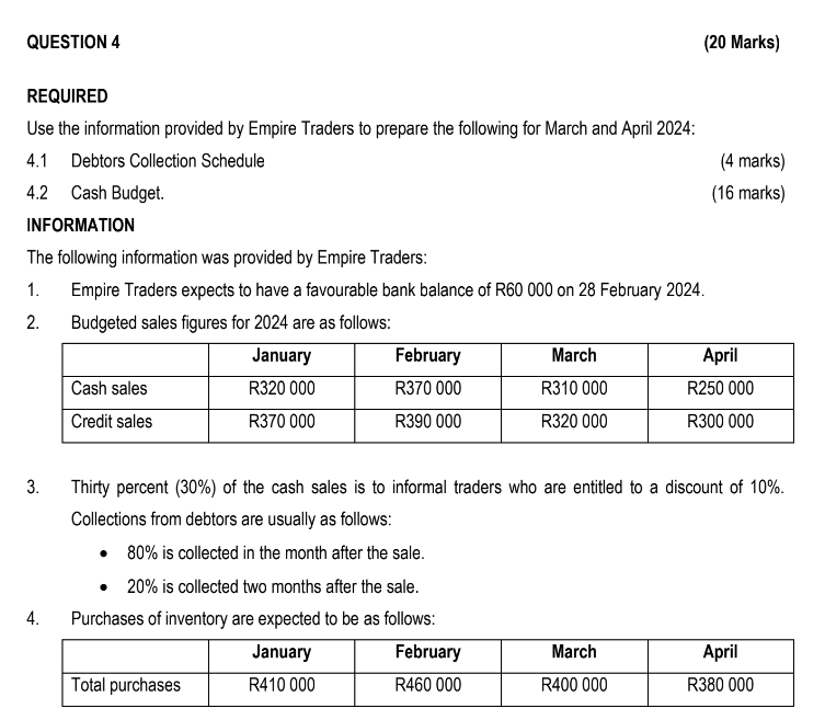 QUESTION 4 REQUIRED Use the information provided by Empire Traders to prepare