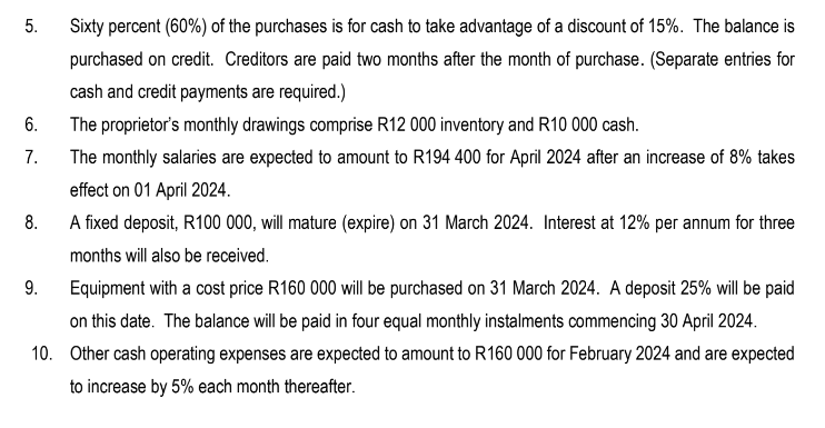 the following for March and April 2024: 4.1 Debtors Collection Schedule 4.2