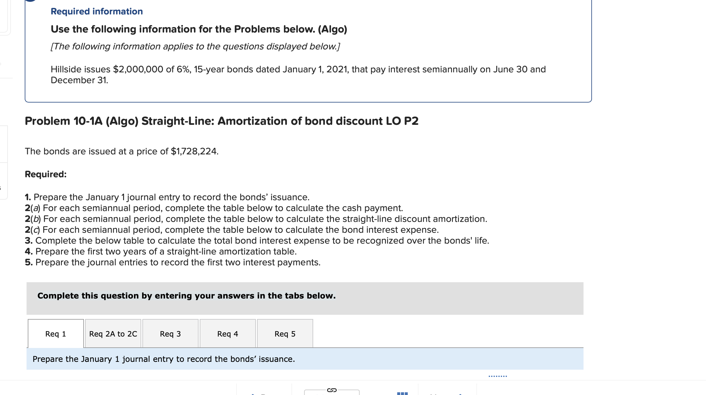 Required information Use the following information for the Problems below. (Algo) [The