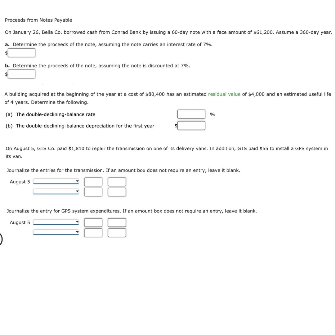 Proceeds from Notes Payable On January 26, Bella Co. borrowed cash from