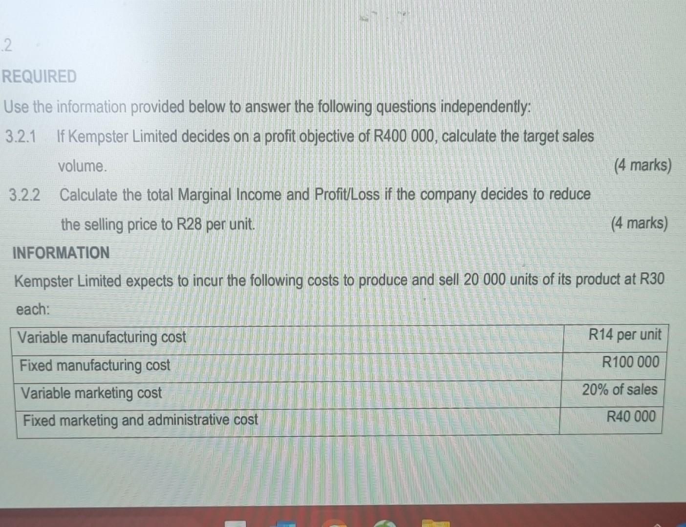 .2 REQUIRED Use the information provided below to answer the following questions