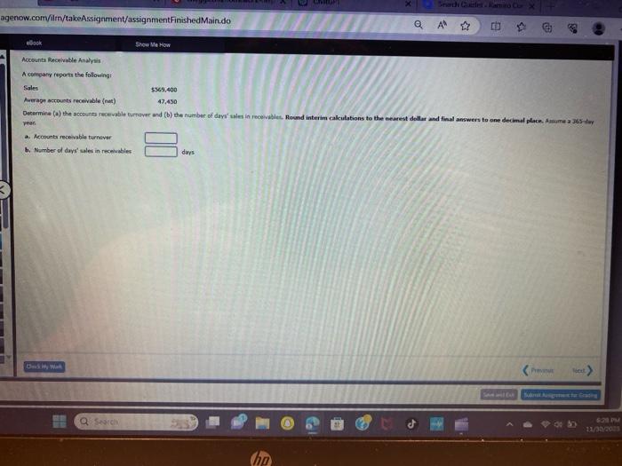agenow.com/ilm/takeAssignment/assignmentFinishedMain.do Search Quarlet- Ramiro Cor X Q A B eBook Accounts Receivable