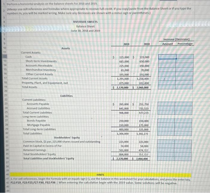 1 Perform a horizontal analysis on the balance sheets for 2018 and
