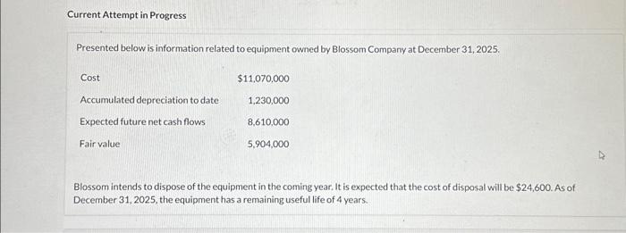 Current Attempt in Progress Presented below is information related to equipment owned
