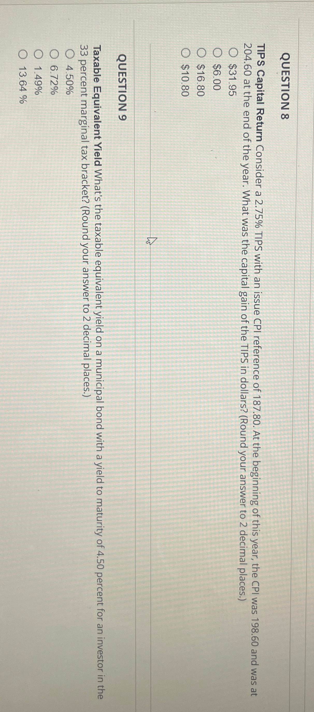 QUESTION 8 TIPS Capital Return Consider a 2.75% TIPS with an issue