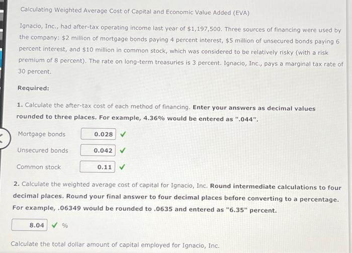 Calculating Weighted Average Cost of Capital and Economic Value Added (EVA) Ignacio,