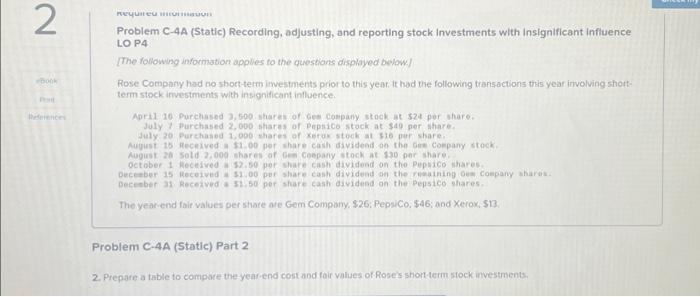 2 Book P References Problem C-4A (Static) Recording, adjusting, and reporting stock