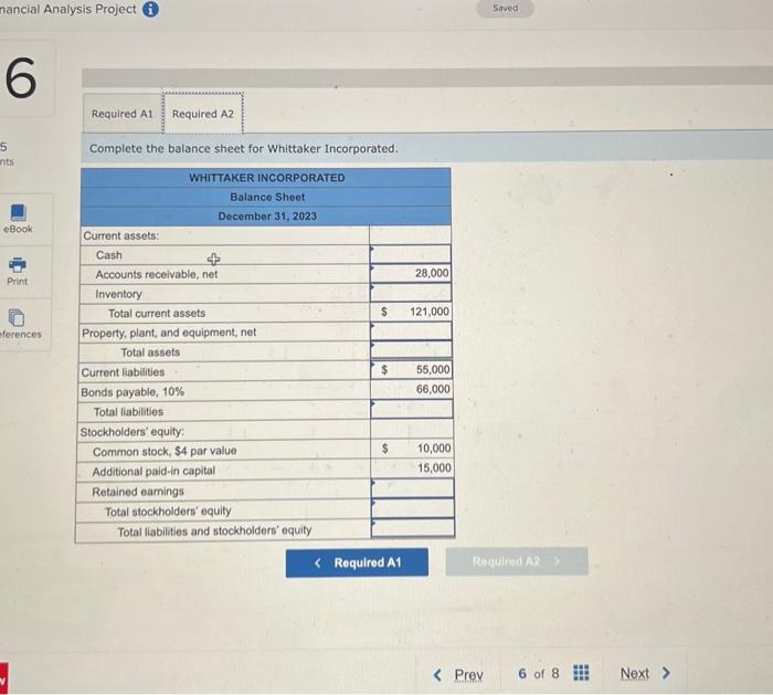 Whittaker Incorporated include the following: Current ratio Acid-test ratio Debt/equity ratio 2.2