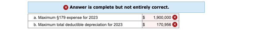 Answer is complete but not entirely correct. a. Maximum 179 expense for