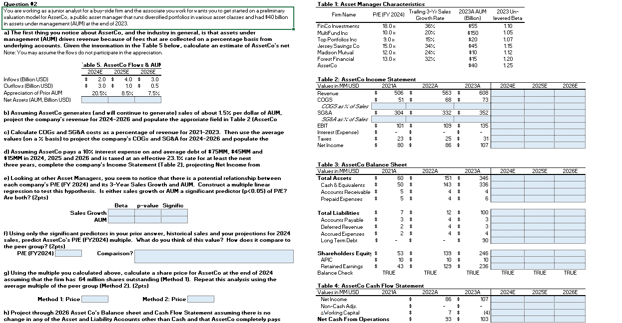 Question #2 You are working as a junior analyst for a buy-side