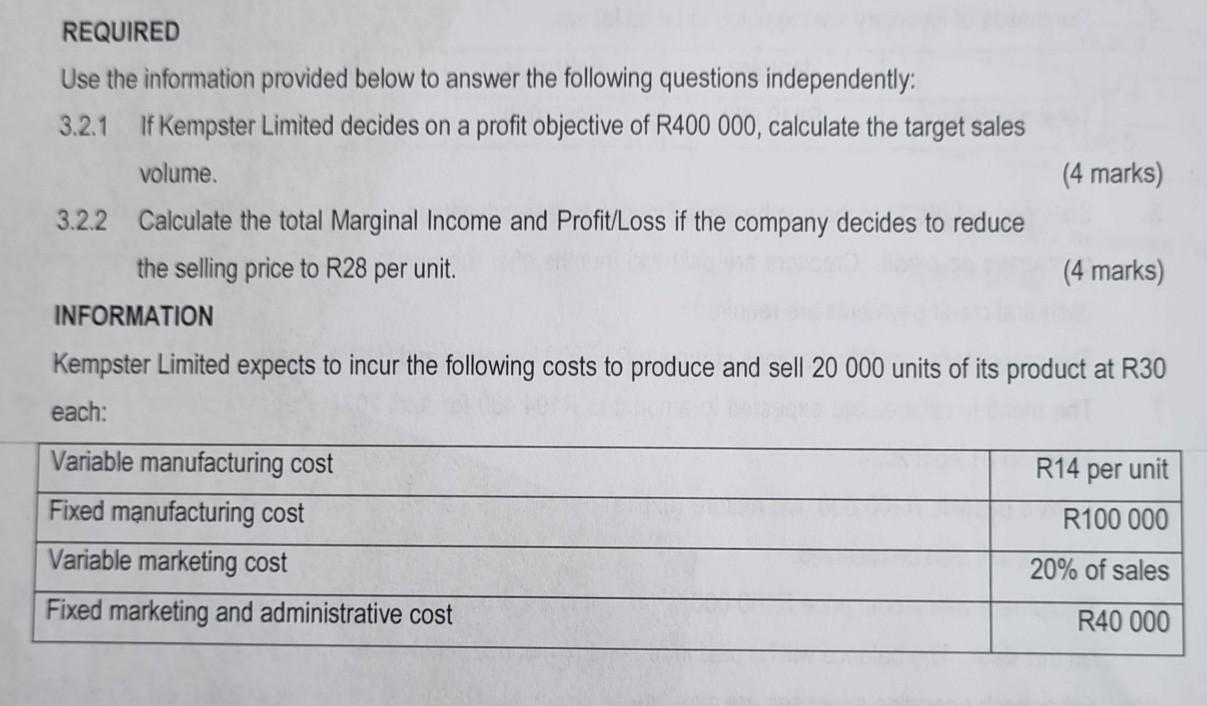 REQUIRED Use the information provided below to answer the following questions independently: