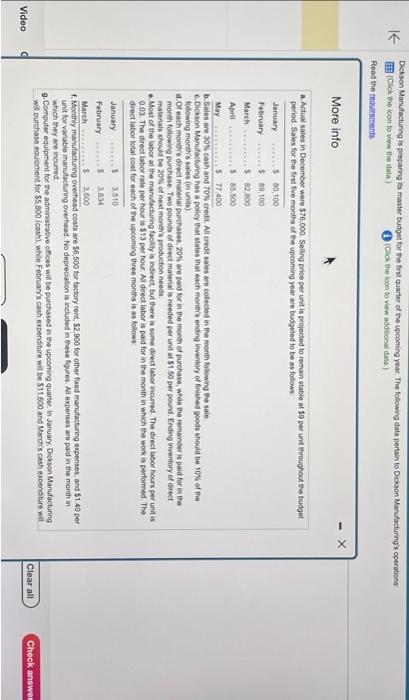 of the upcoming year. The following data pertain to Dickson Manufacturing's operations