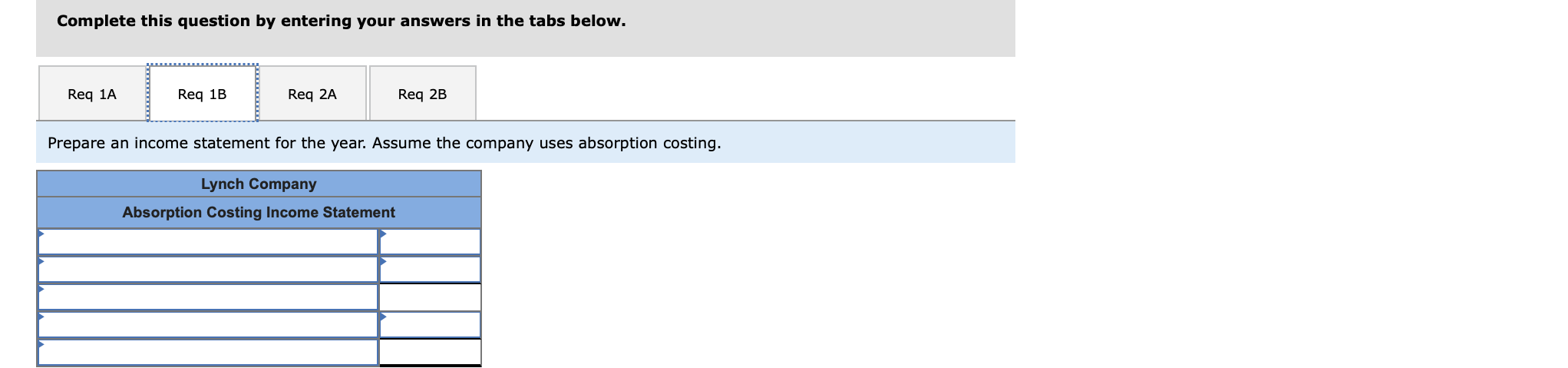 Statements [LO6-1, LO6-2] Lynch Company manufactures and sells a single product. The