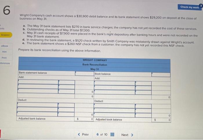Check my work wints 6 Skipped eBook Hint Wright Company's cash account