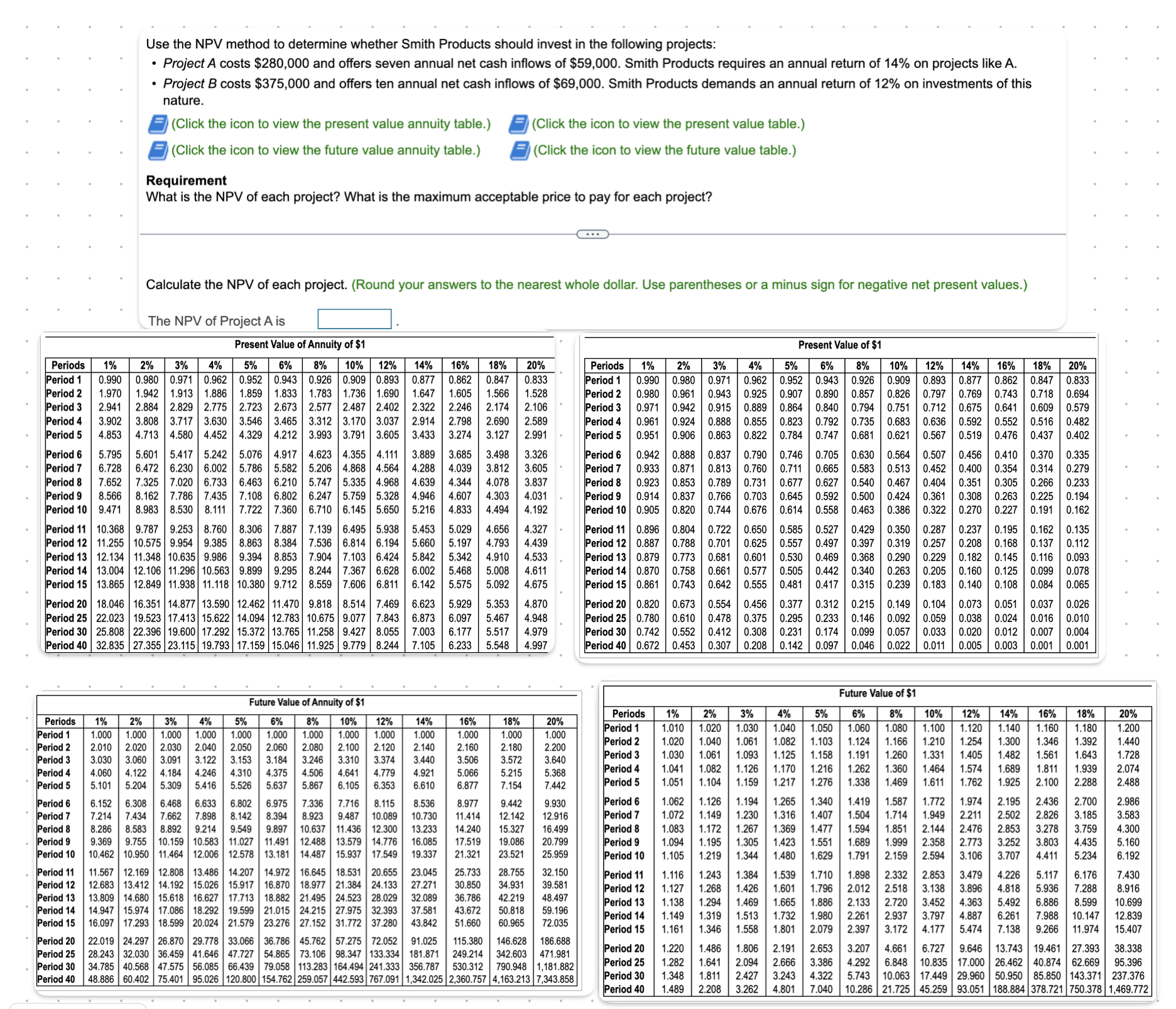 Use the NPV method to determine whether Smith Products should invest in