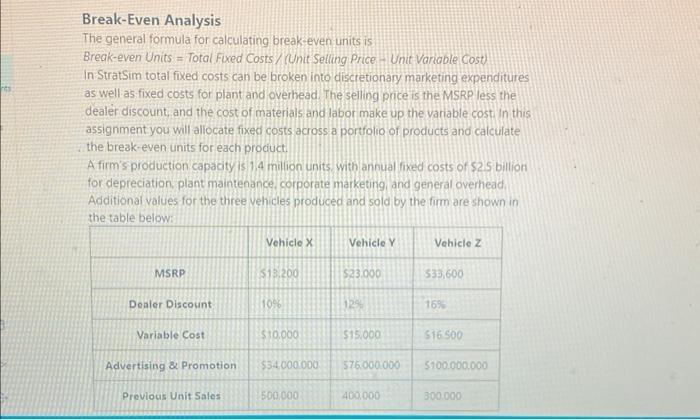 Break-Even Analysis The general formula for calculating break-even units is Break-even Units