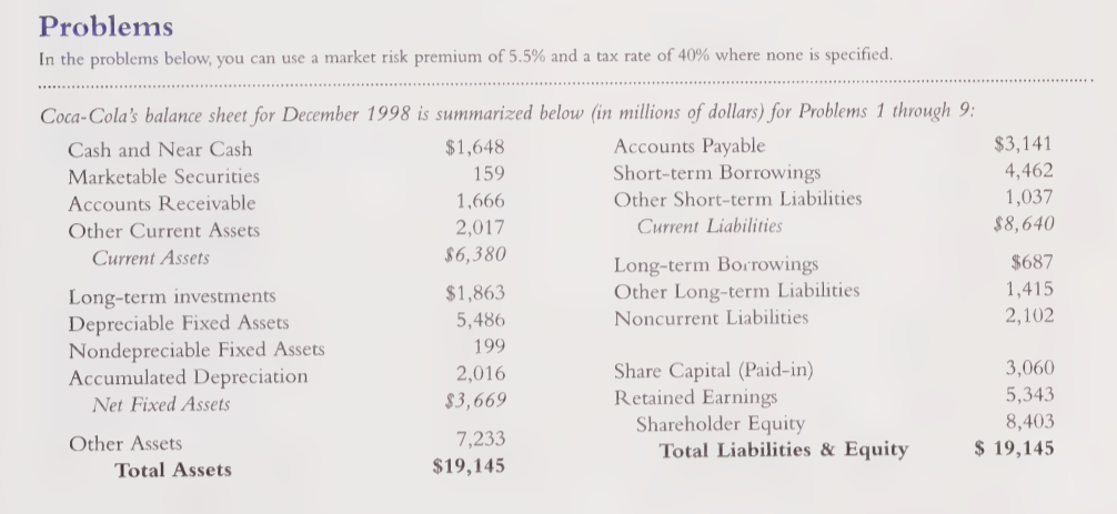Problems In the problems below, you can use a market risk premium