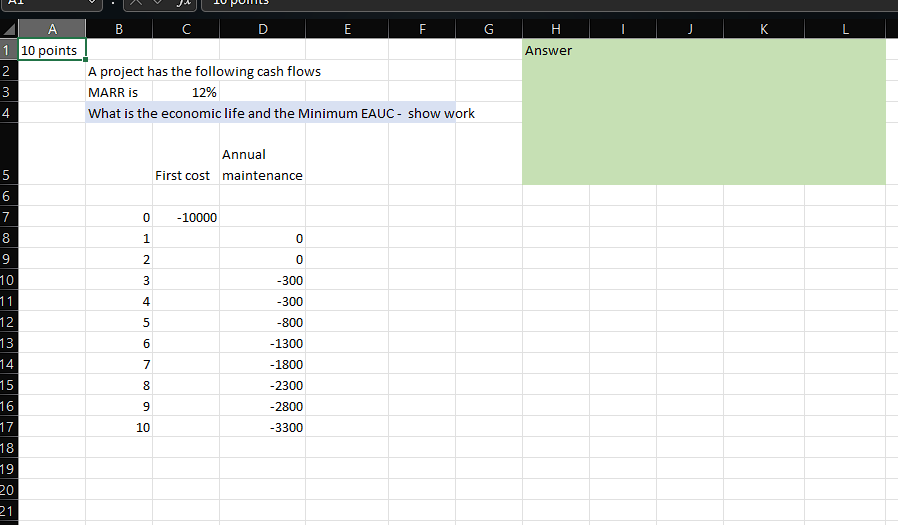 B 1 10 points 2 3 MARR is 4 E F H