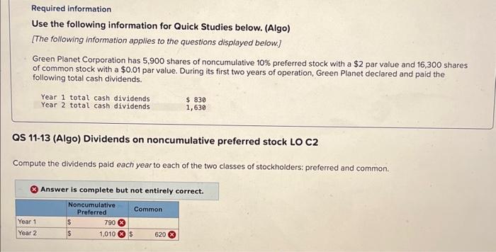 Required information Use the following information for Quick Studies below. (Algo) [The