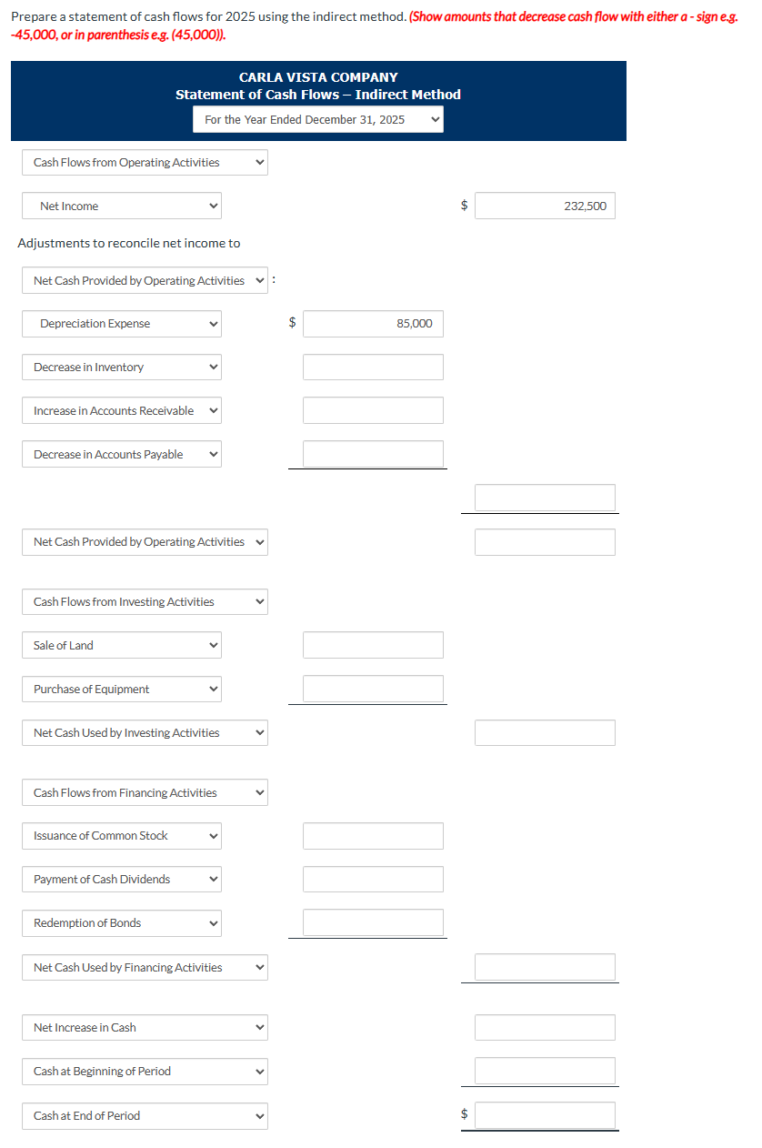 Vista Company. Carla Vista Company Comparative Balance Sheets December 31 2025 2024