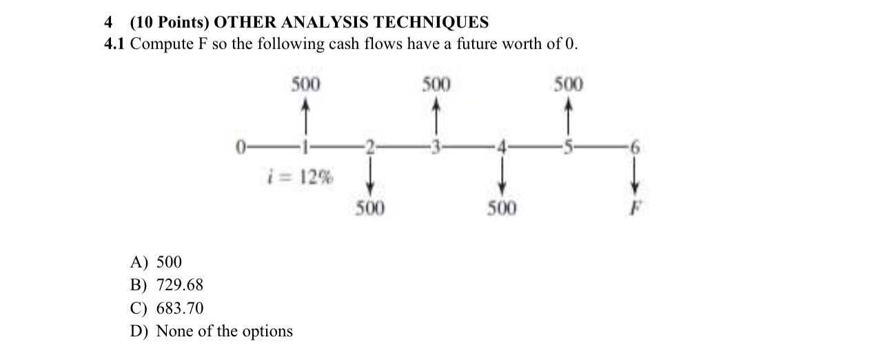 4 (10 Points) OTHER ANALYSIS TECHNIQUES 4.1 Compute F so the following