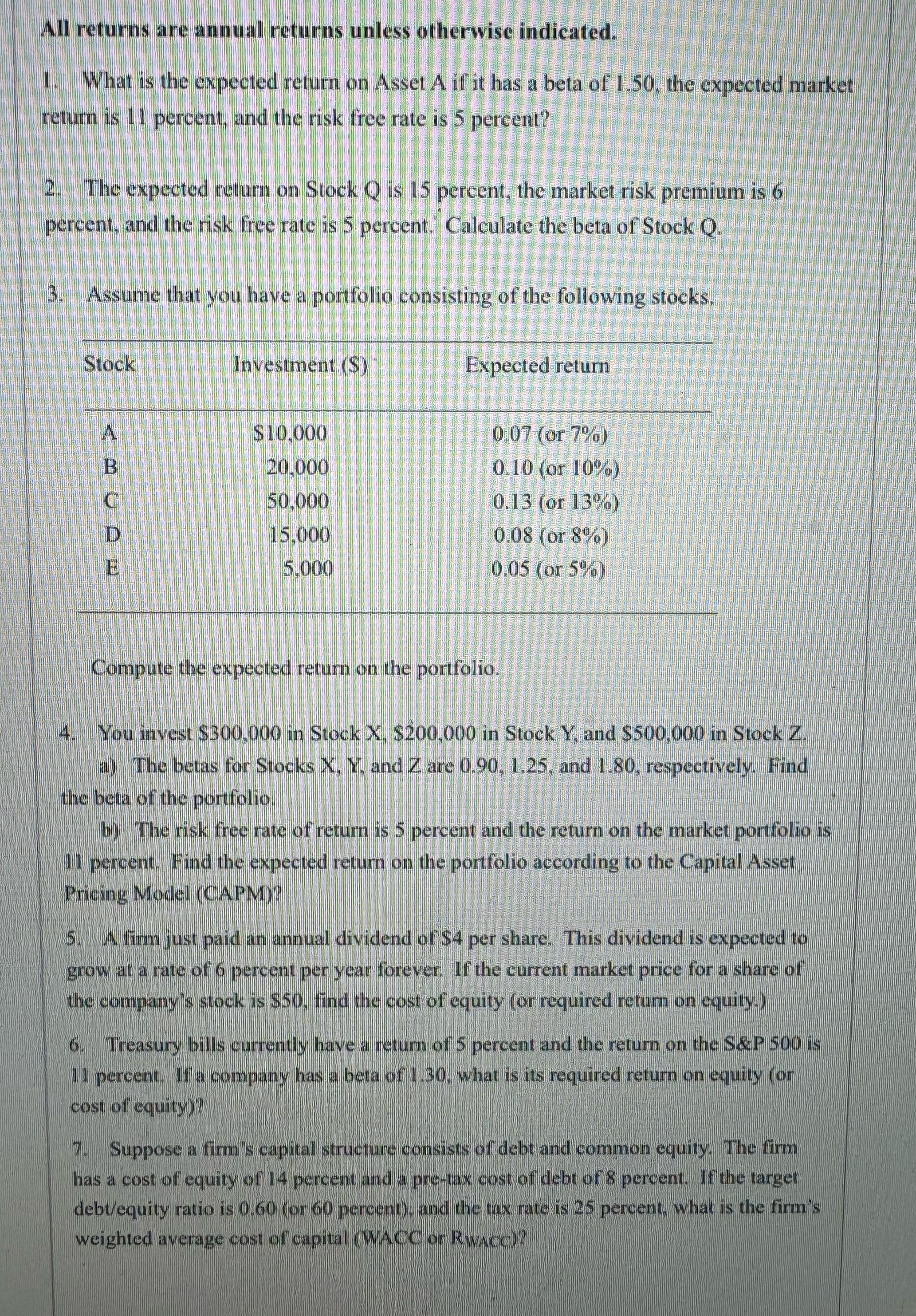 All returns are annual returns unless otherwise indicated. 1. What is the