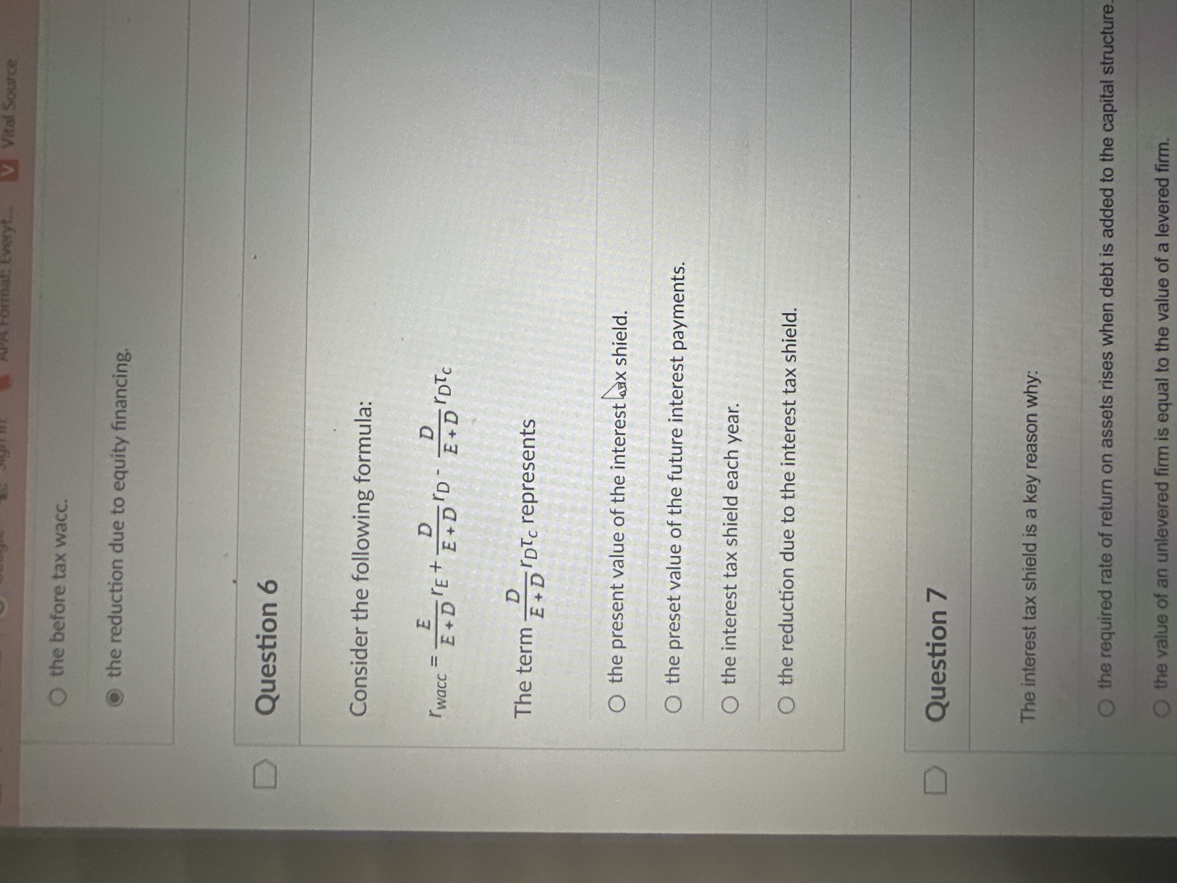 APA Format: Everyt. V Vital Source O the before tax wacc. the