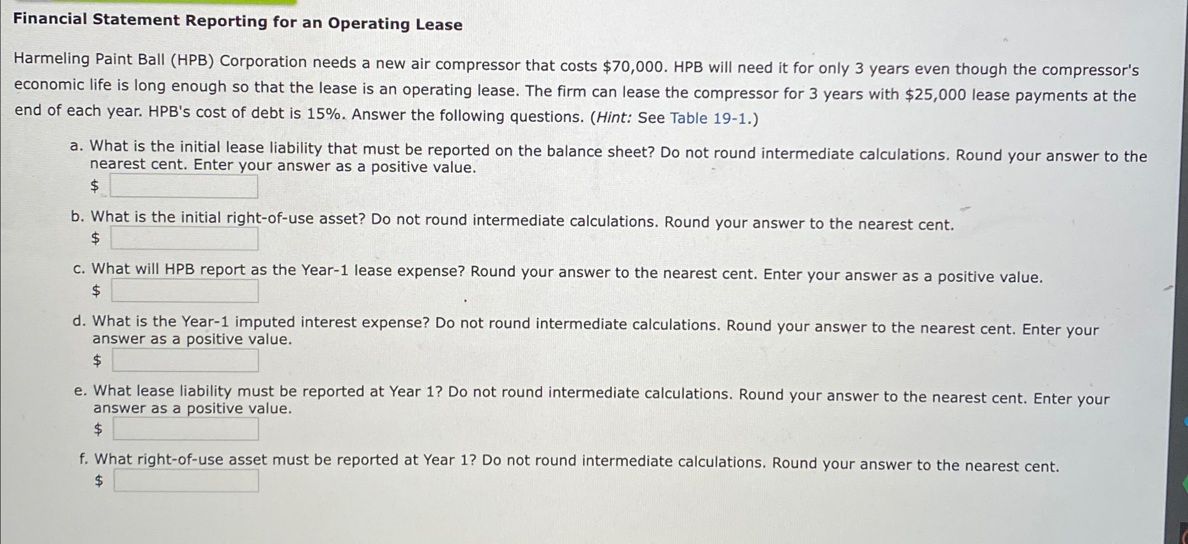 Financial Statement Reporting for an Operating Lease Harmeling Paint Ball (HPB) Corporation