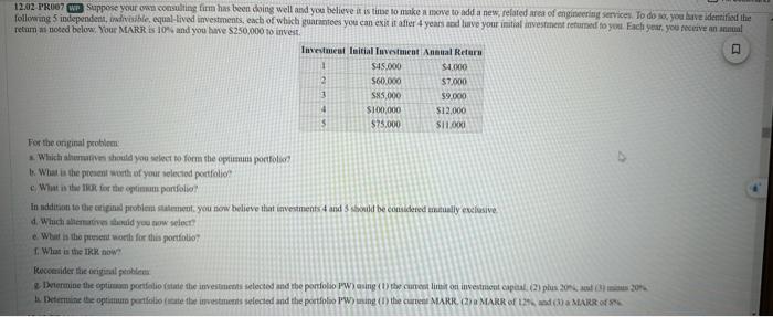 12.02 PR007 WP Suppose your own consulting firm has been doing well