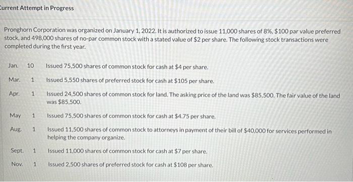 Current Attempt in Progress Pronghorn Corporation was organized on January 1, 2022.