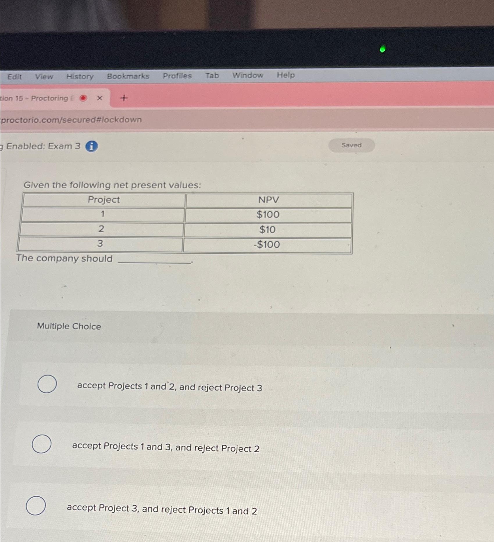Edit View History Bookmarks Profiles Tab Window Help tion 15- Proctoring E