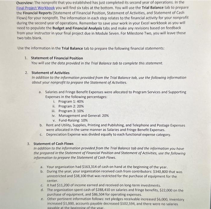 Overview: The nonprofit that you established has just completed its second year