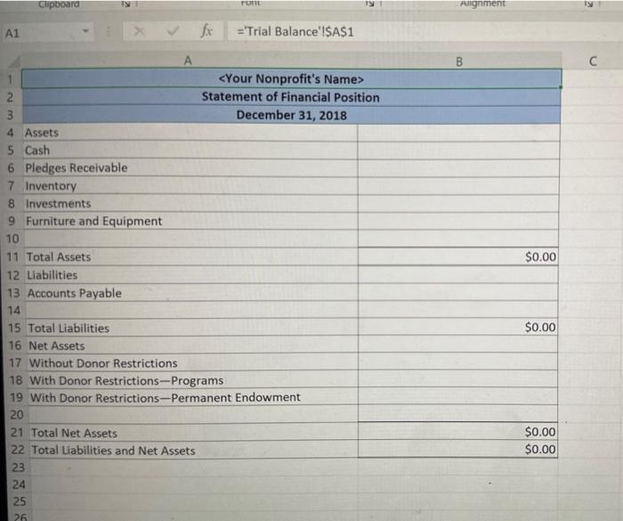 at the bottom. You will use the Trial Balance tab to prepare