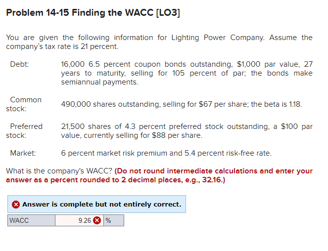Problem 14-15 Finding the WACC [LO3] You are given the following information