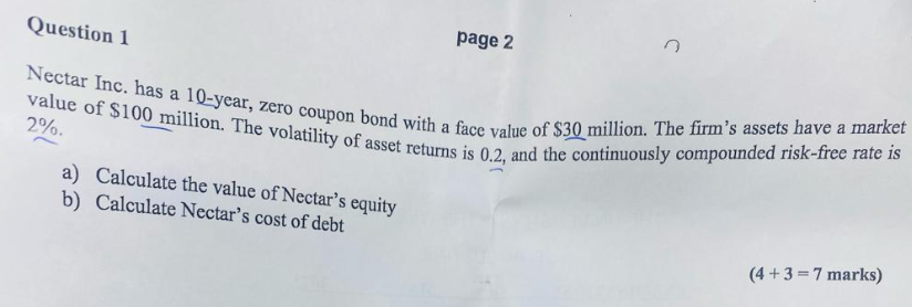 page 2 Question 1 Nectar Inc. has a 10-year, zero coupon bond