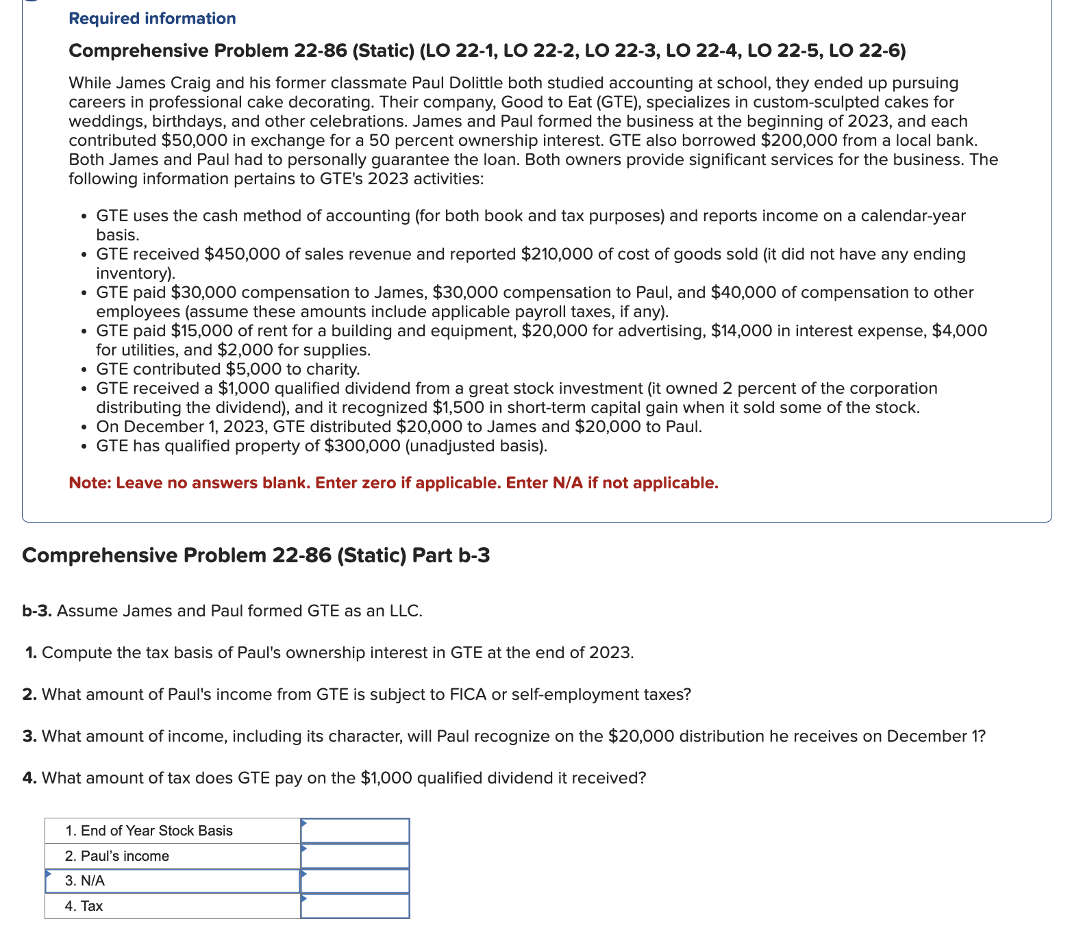 Required information Comprehensive Problem 22-86 (Static) (LO 22-1, LO 22-2, LO 22-3,