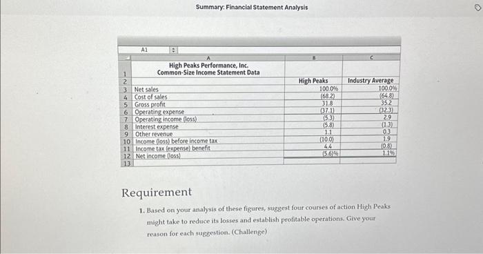1 Summary: Financial Statement Analysis High Peaks Performance, Inc. Common-Size Income Statement