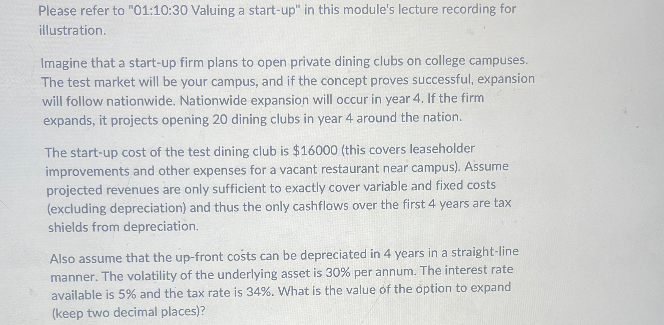 Please refer to "01:10:30 Valuing a start-up" in this module's lecture recording