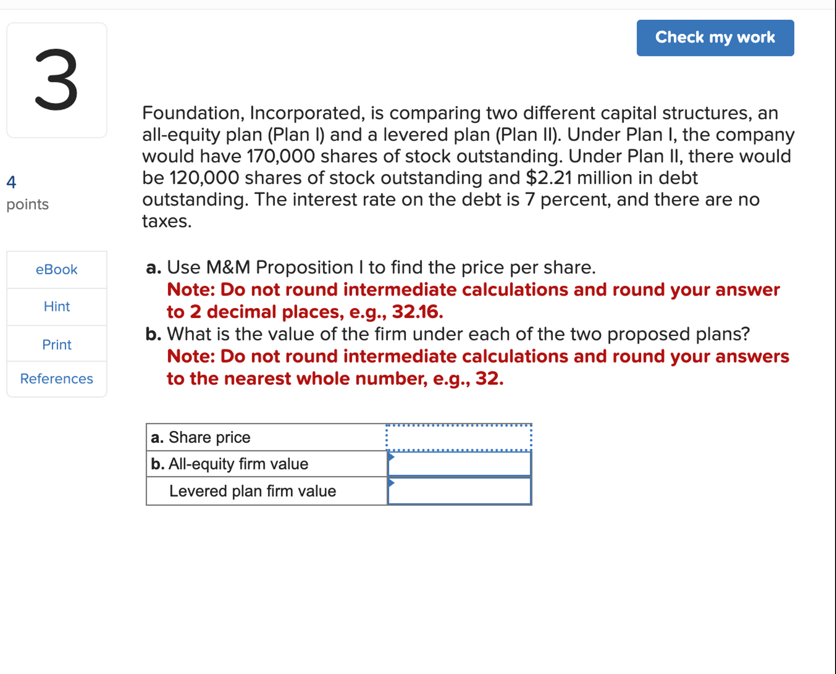 Check my work 4 3 points eBook Hint Print References Foundation, Incorporated,
