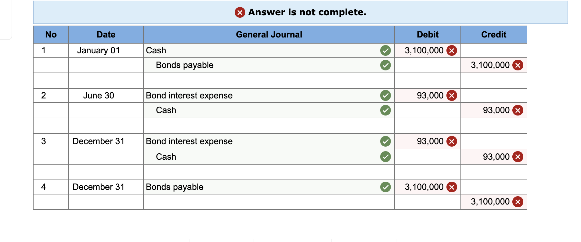 No Date 1 January 01 Cash Bonds payable 2 June 30 Bond