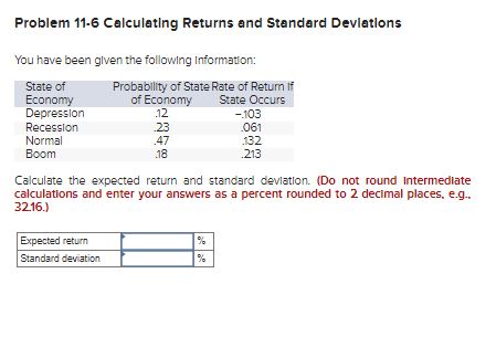 Problem 11-6 Calculating Returns and Standard Deviations You have been given the