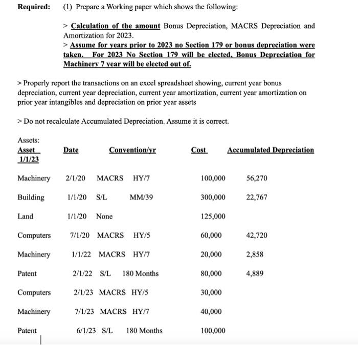 Required: (1) Prepare a Working paper which shows the following: > Calculation