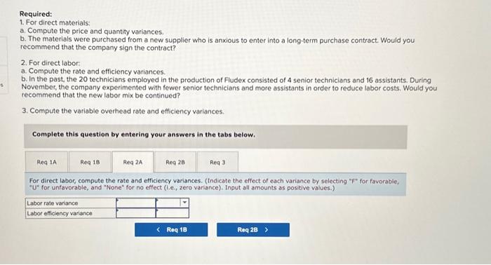 developed standard costs for one unit of Fludex, as follows: Direct materials