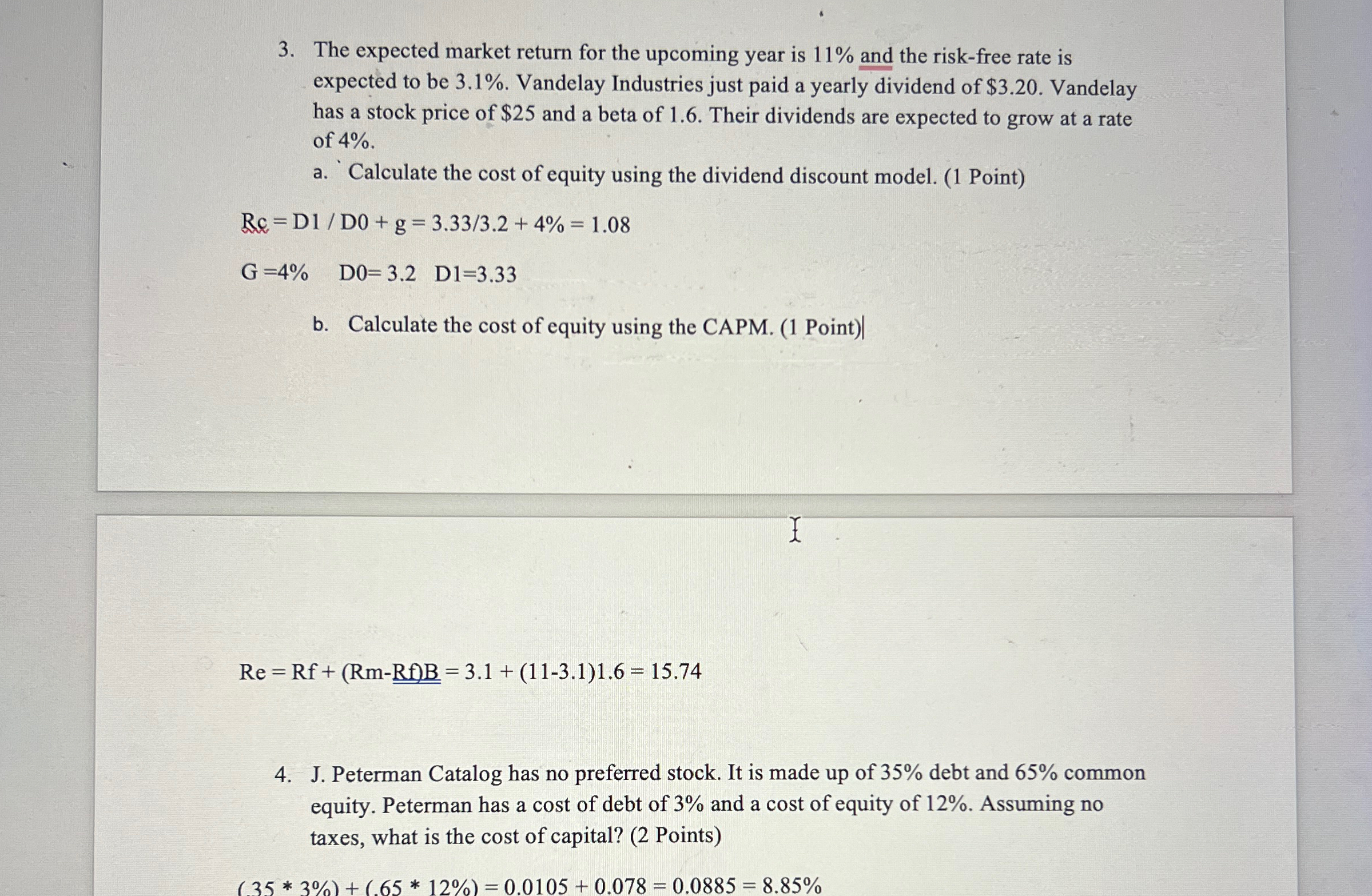3. The expected market return for the upcoming year is 11% and